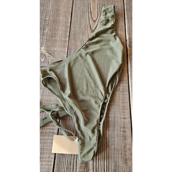 Coco & Beige Womens Bodysuit Small Green Sheer Mesh Cut Out Sexy Swim Top NWT - Picture 5 of 11